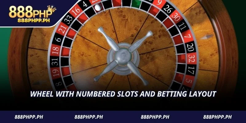 Wheel with numbered slots and betting layout